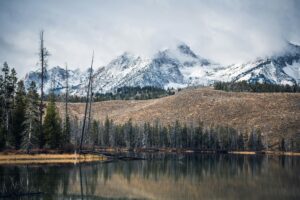 Photo of Lake Near Mountain Covered With Snow